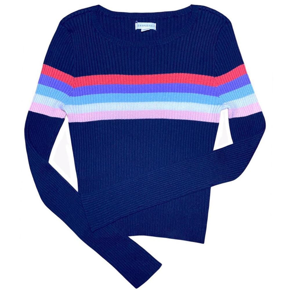 Aeropostale Rib Knit Chest Stripe Y2K Scoop Neck Sweater Size M